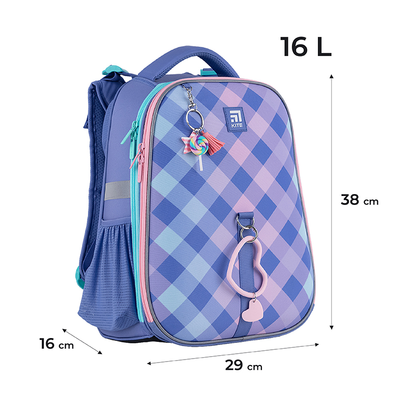 Hard-shaped school backpack Kite Education Purple Chequer K24-531M-2