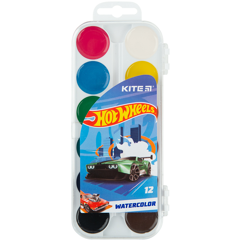 Watercolor paints Kite Hot Wheels HW23-061, 12 colors