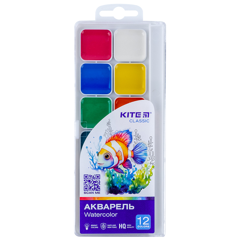 Watercolor paints Kite Classic K-061, 12 colors