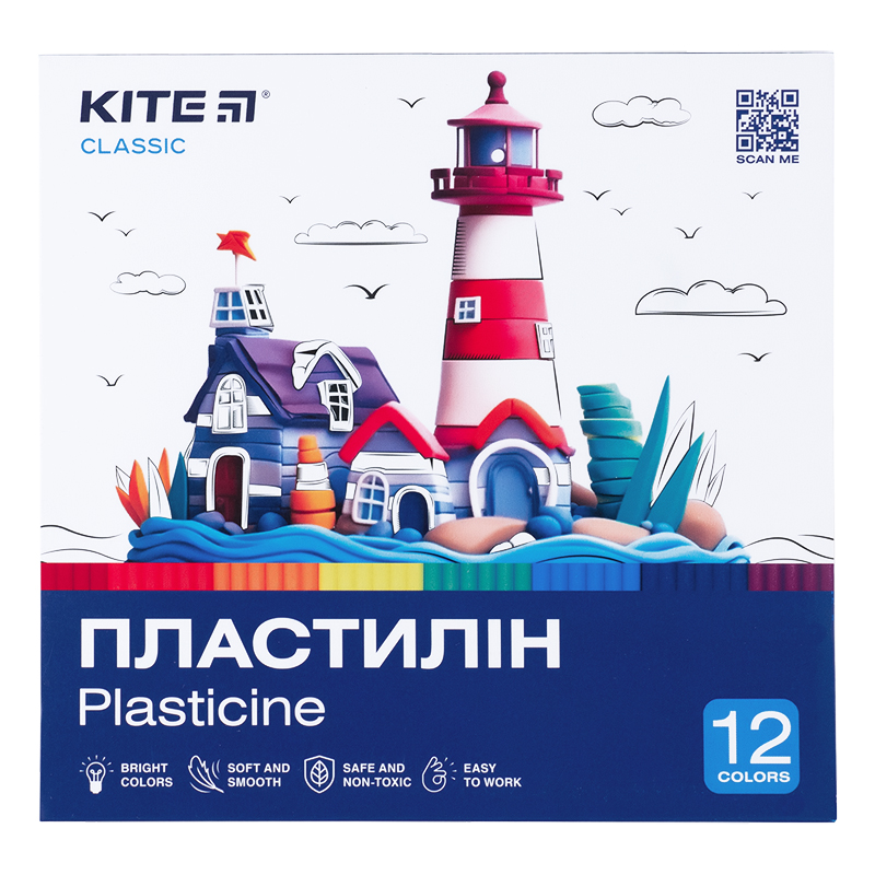 Plastilin Kite Classic K-1086, 12 Farben, 240 g