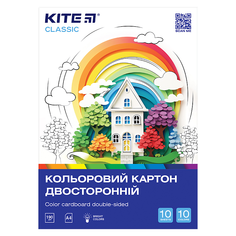 Color cardboard double-sided Kite Classic K-255 (10 sheets/10 colors), А4