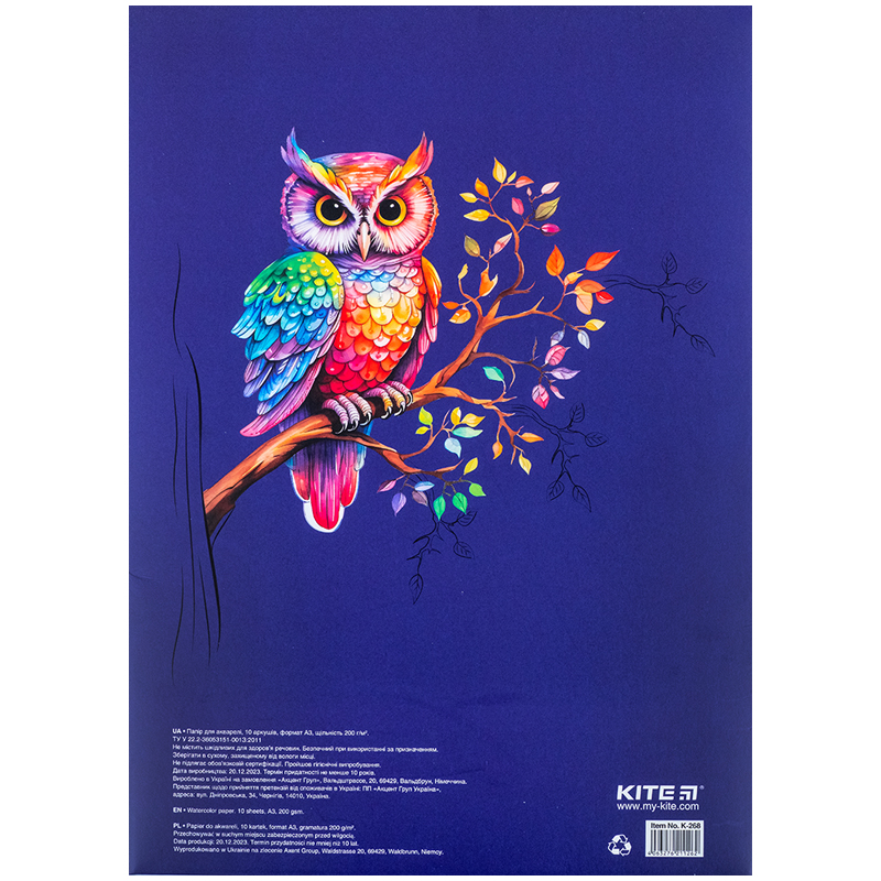 Watercolor paper Kite Classic K-268, А3, 10 sheets, 200 g/m2