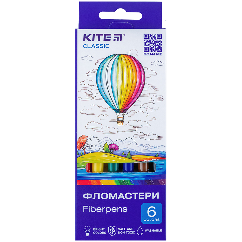Set of fiber-tipped pens Kite Classic K-446, 6 colors