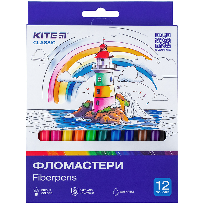 Set of fiber-tipped pens Kite Classic K-447, 12 colors