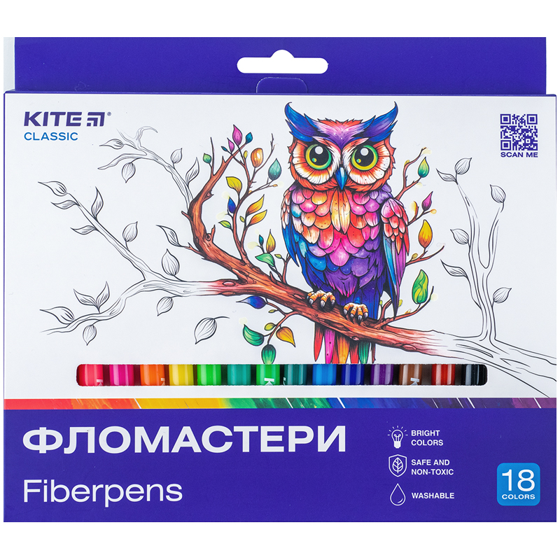 Set of fiber-tipped pens Kite Classic K-448, 18 colors