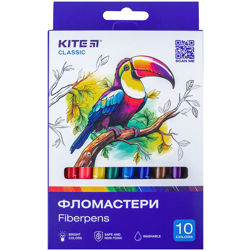 Set of fiber-tipped pens Kite Classic K-455, 10 colors