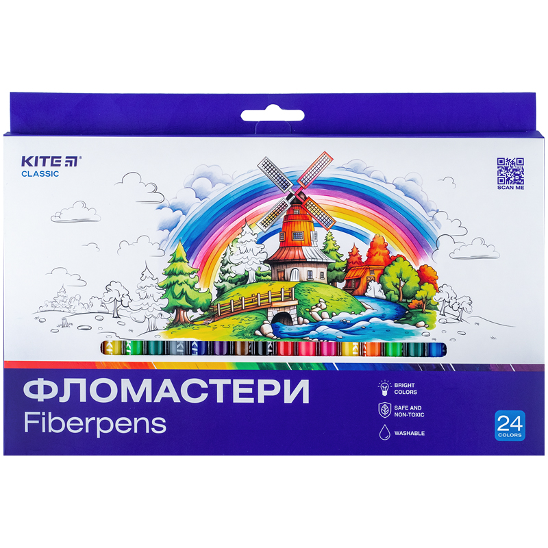 Set of fiber-tipped pens Kite Classic K-456, 24 colors