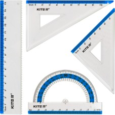Set ruler 15 cm, 2 triangle rulers, protractor (blue stripe) K17-280-07