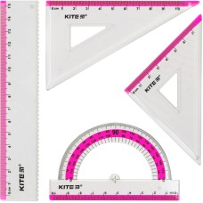 Set ruler 15 cm, 2 triangle rulers, protractor (pink stripe) K17-280-10 1