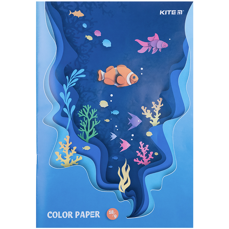 Color paper single-sided Kite K21-1250, А4, 18 sheets/ 9 colors, staplebound