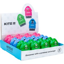Sharpener with container and eraser Kite Faces K21-365, assorted