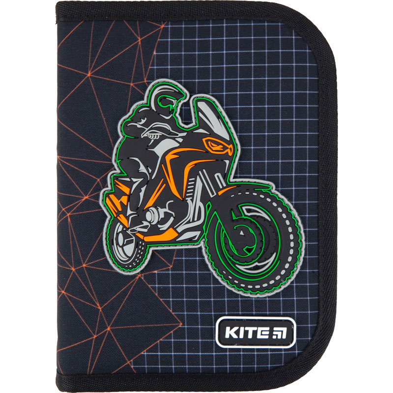 Pencil case Kite Education Motocross K21-622H-2, 1 compartment, 2 folds, stationery included