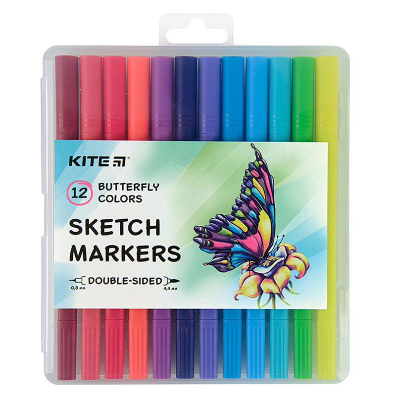 Sketch markers Kite Butterfly K22-044-2, 12 colors