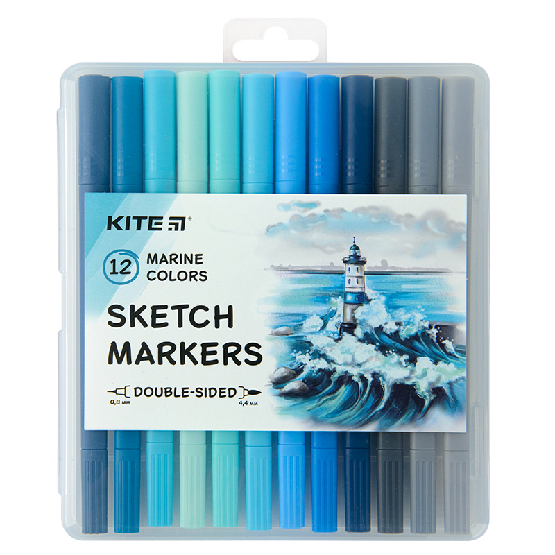 Sketch markers Kite Marine K22-044-3, 12 colors