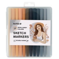 Sketch markers Kite Skin&Grey K22-044-4, 12 colors