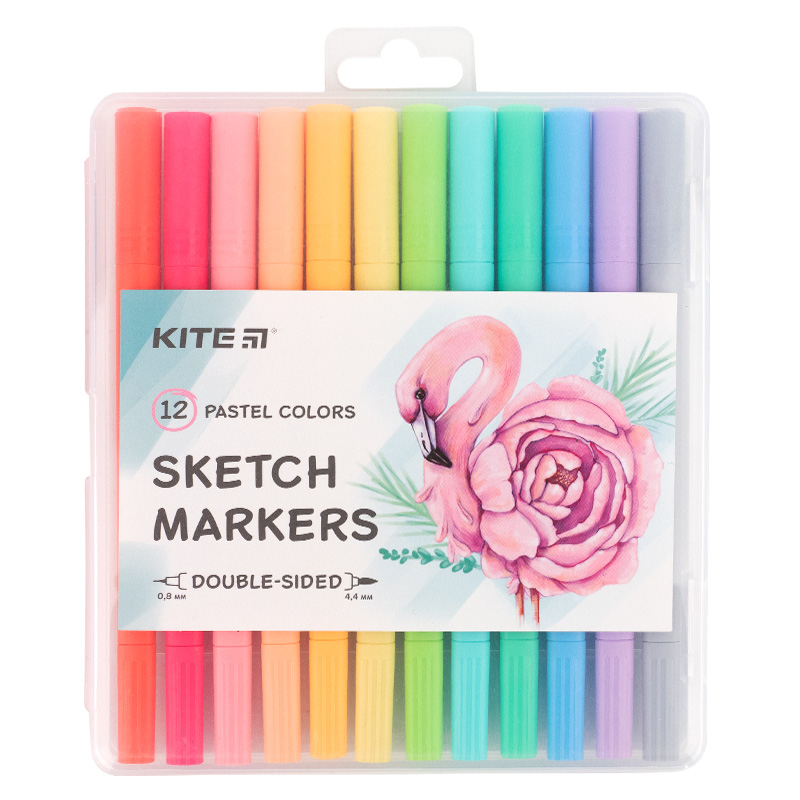 Sketch markers Kite Pastel K22-045, 12 colors