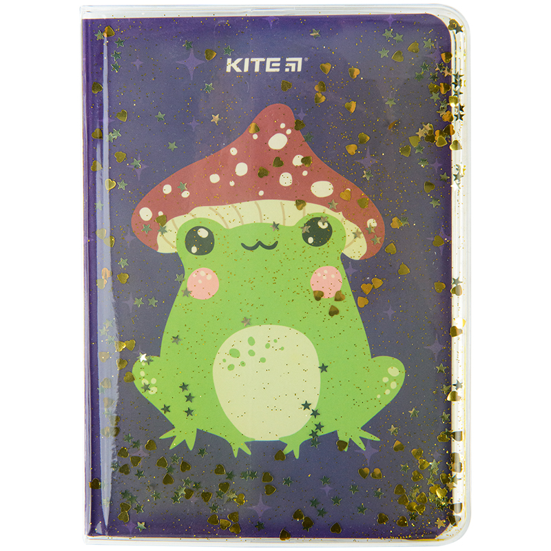 Notebook Kite Frog K22-231-1, PVC-cover with glitter, A6, 80 sheets, squared