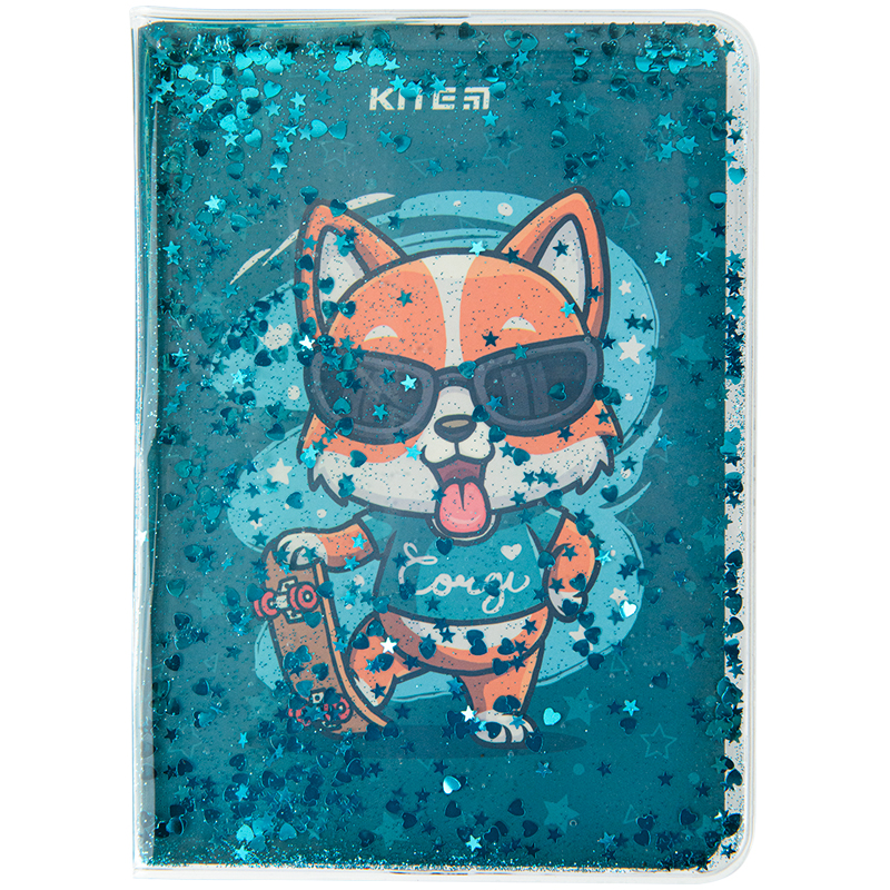 Notebook Kite Corgi K22-231-2, PVC-cover with glitter, A6, 80 sheets, squared