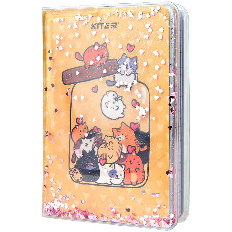 Notebook Kite Cats K22-231-4, PVC-cover with glitter, A6, 80 sheets, squared