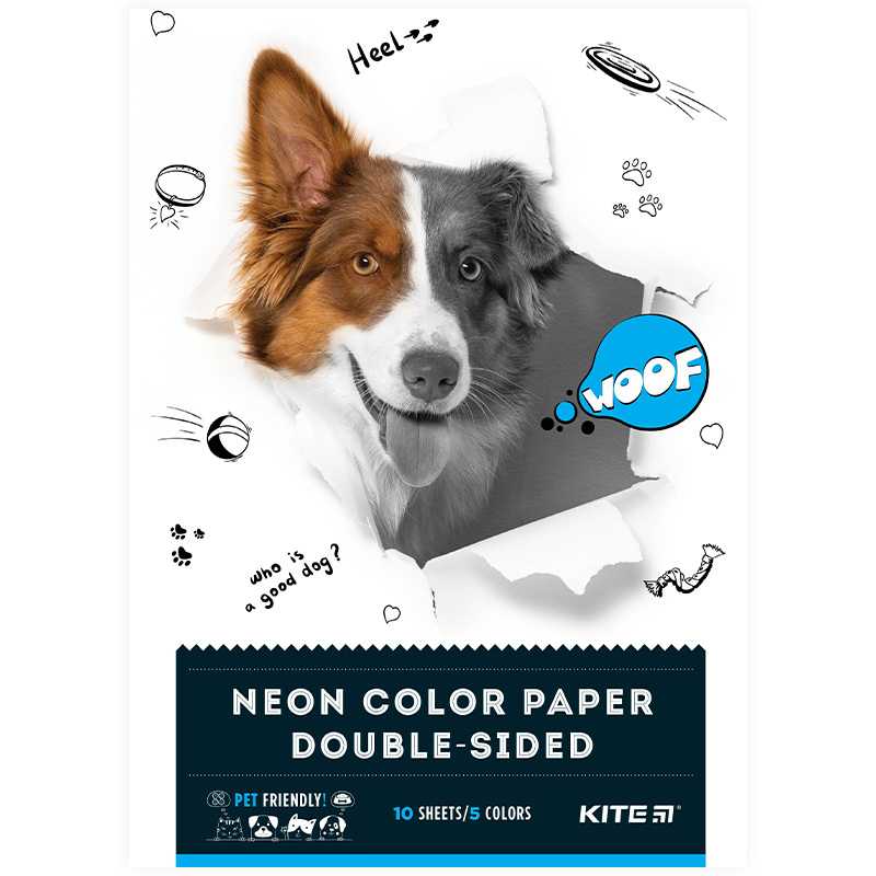 Color neon paper Kite Dogs K22-252, A4, 10 sheets/5 colors