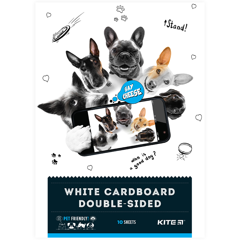One-sided white cardboard Kite Dogs K22-254, А4, 10 sheets