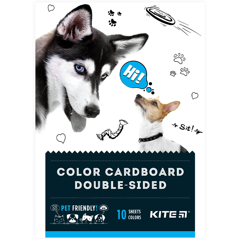Color cardboard, double-sided Kite Dogs K22-289, А5, 10 sheets/10 colors