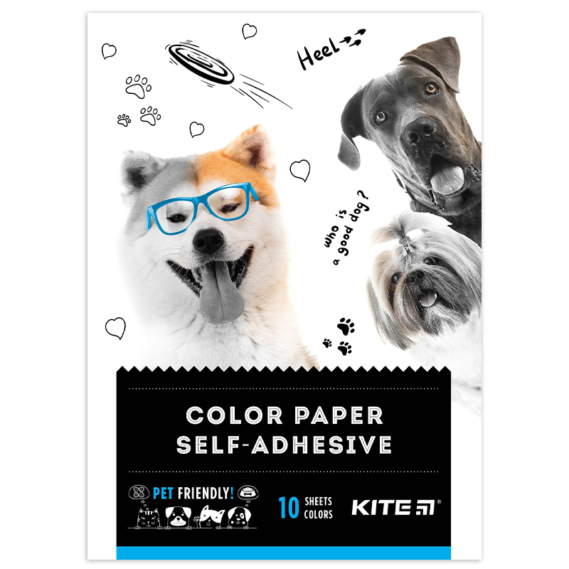 Color paper self-adhesive Kite Dogs K22-294, A5, 10 sheets/10 colors