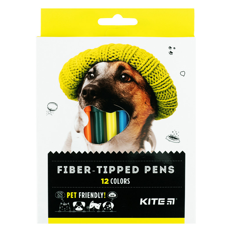 Set of fiber-tipped pens Kite Dogs K22-447, 12 colors