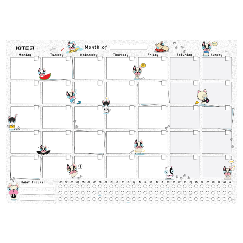 Wall-mounted monthly planner Kite Funny dogs K22-470-3, А3