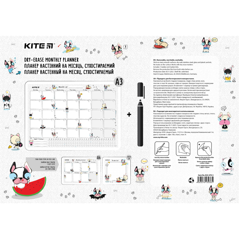 Desktop-Planer für den Monat Kite Funny dogs K22-470-3, A3