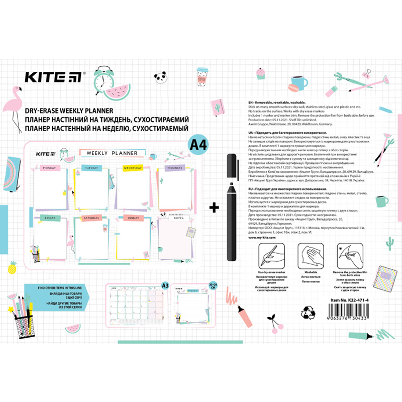 Desktop-Planer für die Woche Kite Lady K22-471-4, A4