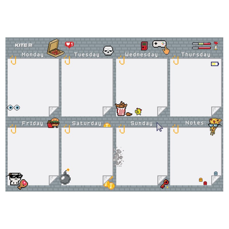 Wall-mounted weekly planner Kite Pixel K22-473-1, А3