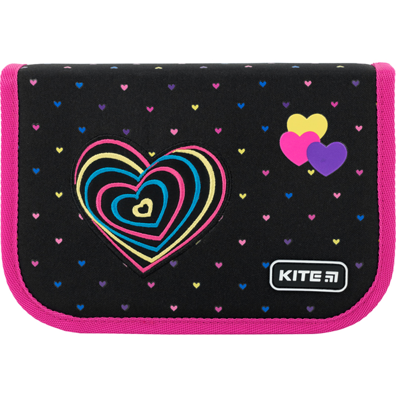 Pencil case Kite Hearts К22-622-11, 1 compartment, 2 folds
