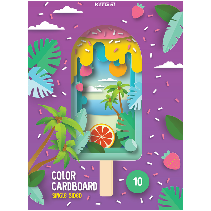 Color cardboard single-sided Kite K23-1255 (10 sheets/10 colors), А4