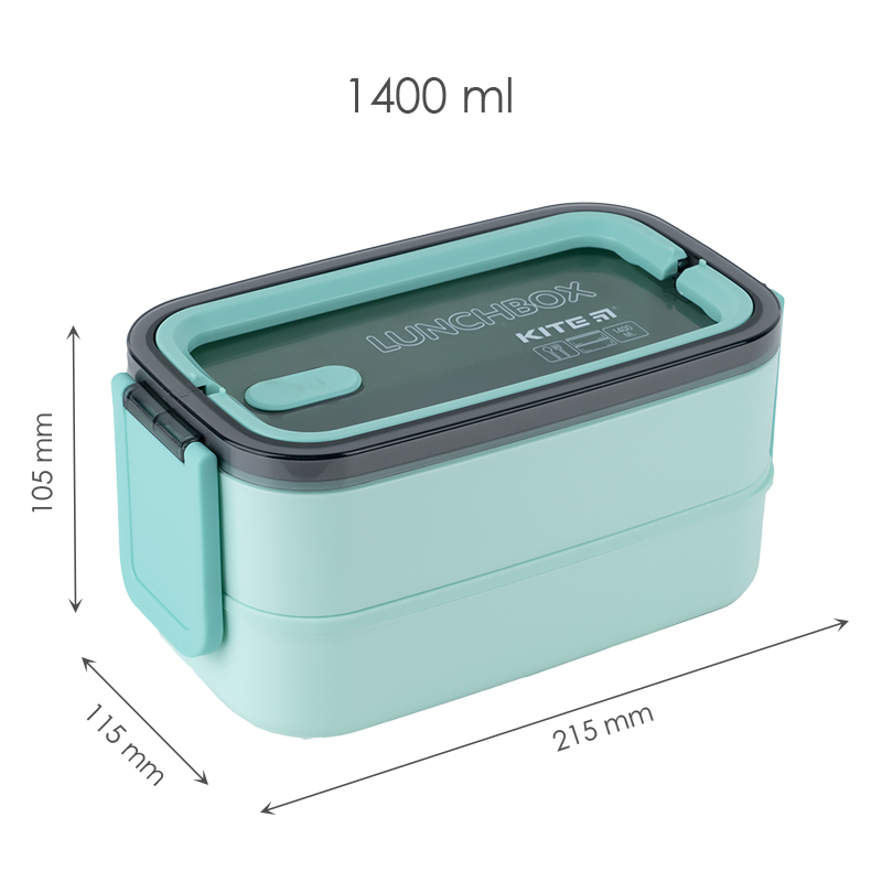 Lunchbox doppelt mit Füllung Kite K23-183-2, 1400 ml, grün