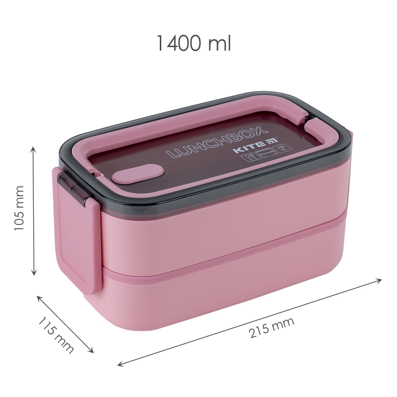 Lunchbox doppelt mit Füllung Kite K23-183-3, 1400 ml, rosa