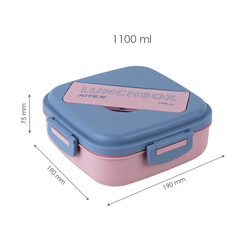 Lunchbox with divider Kite K23-186-3, 1100 ml, pink