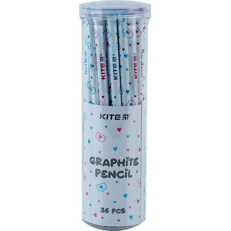 Graphite pencil with crystal Kite Hearts K24-059-1, 36 pcs., tube