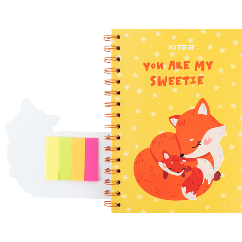 Notebook with paper indexes Kite Fox K24-191-1, А5, 80 sheets, squared