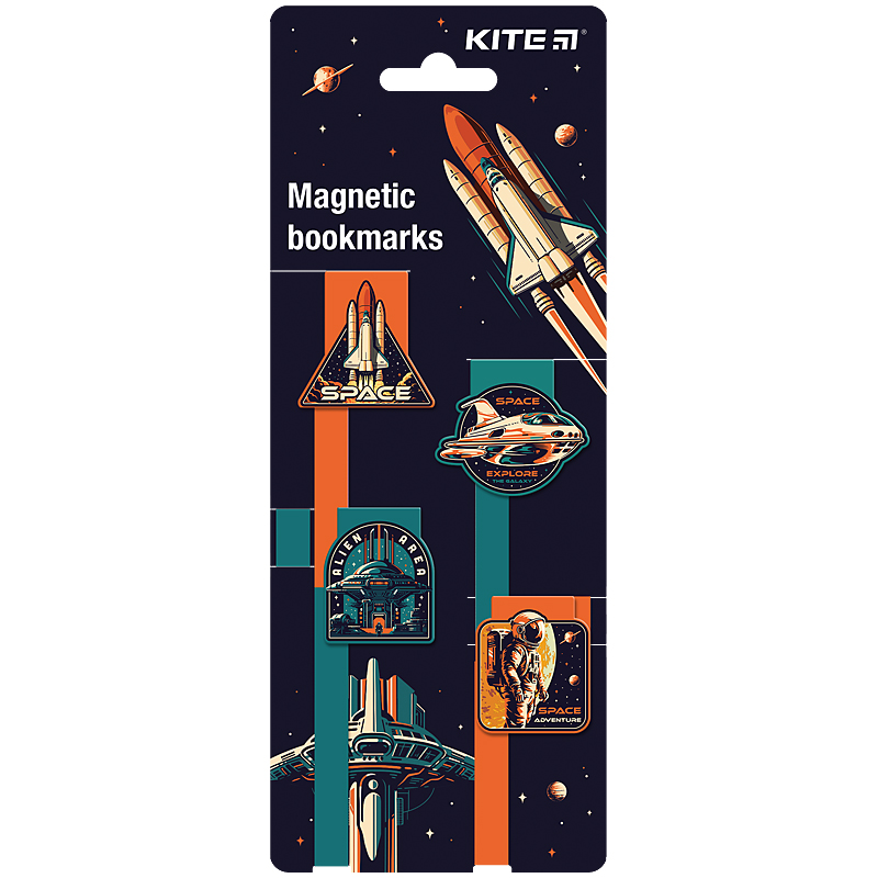 Set of magnetic bookmarks with ribbon Kite Space K24-497