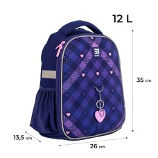 Hard-shaped school backpack Kite Education Check and Hearts K24-555S-1 1