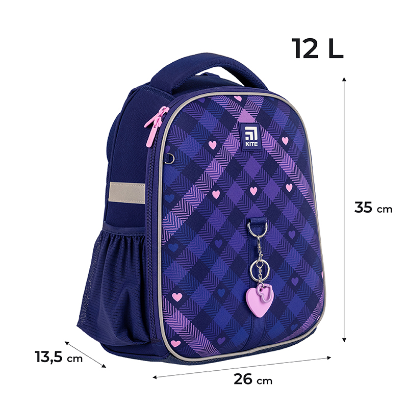 Hard-shaped school backpack Kite Education Check and Hearts K24-555S-1