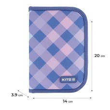 Pencil case without stationery Kite Purple Chequer K24-622-3, 1 compartment, 2 folds 1