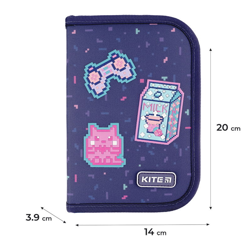 Pencil case without stationery Kite Pixel Love K24-622-5, 1 compartment, 2 folds