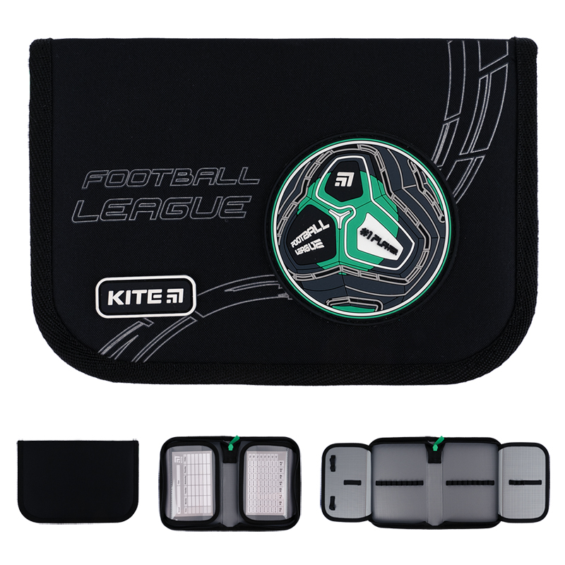 Pencil case without stationery Kite Football K24-622-6, 1 compartment, 2 folds
